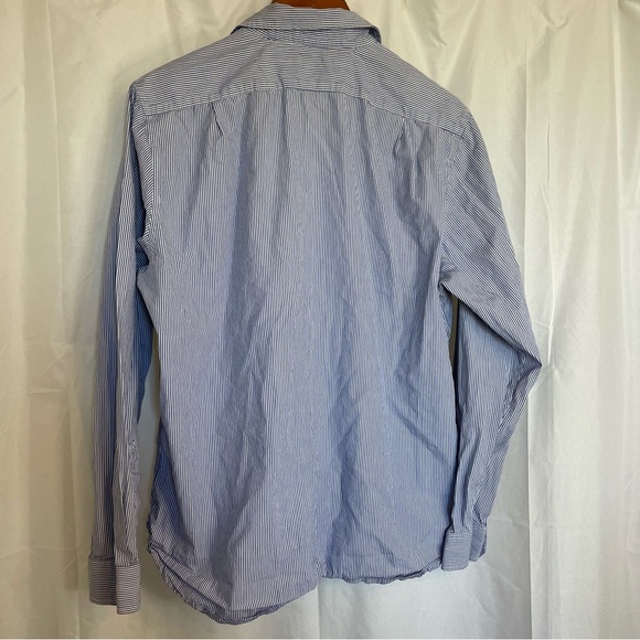 AMERICAN EAGLE Men’s Blue White Stripe Button Down Slim Fit Shirt Size Large - Picture 9 of 12
